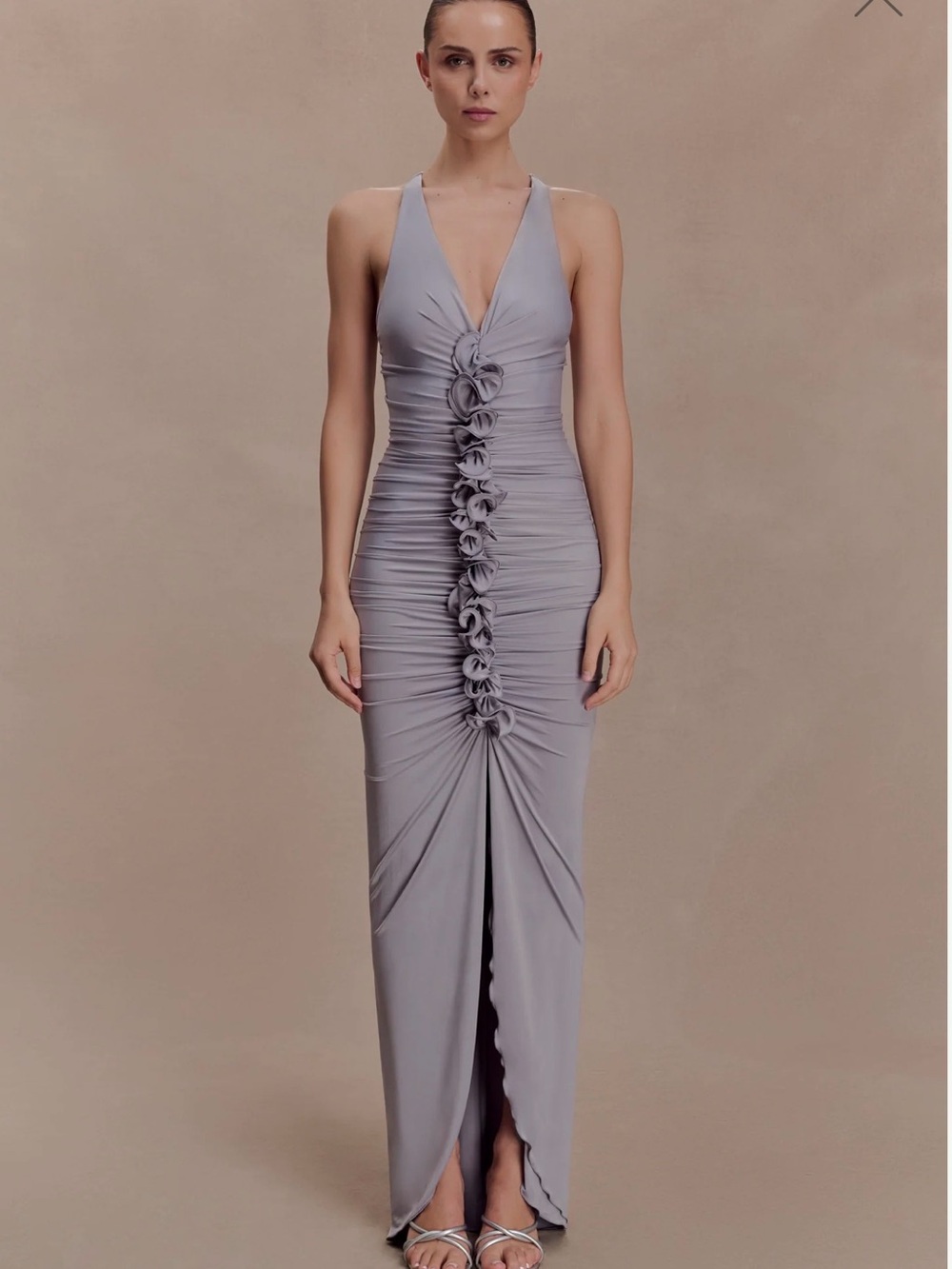 Meshki Alessandra Slinky Ruffle Maxi Dress - Grey